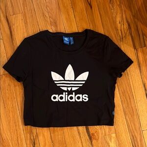 Adidas Black Crop Top with White Logo